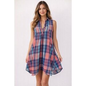 Isabella Sinclair Shirt Dress Plaid Sleeveless Pockets Sz XS Lined Relaxed Fit
